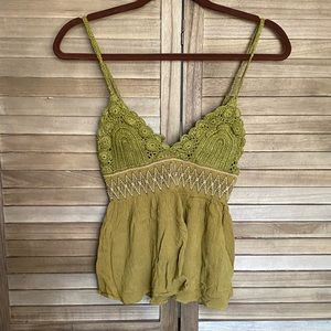 Free People Crochet Olive Green Cami